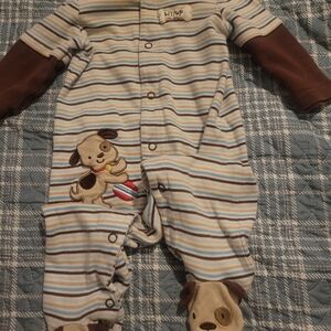 Little Wonders Puppy Striped Footie - Blue and Brown